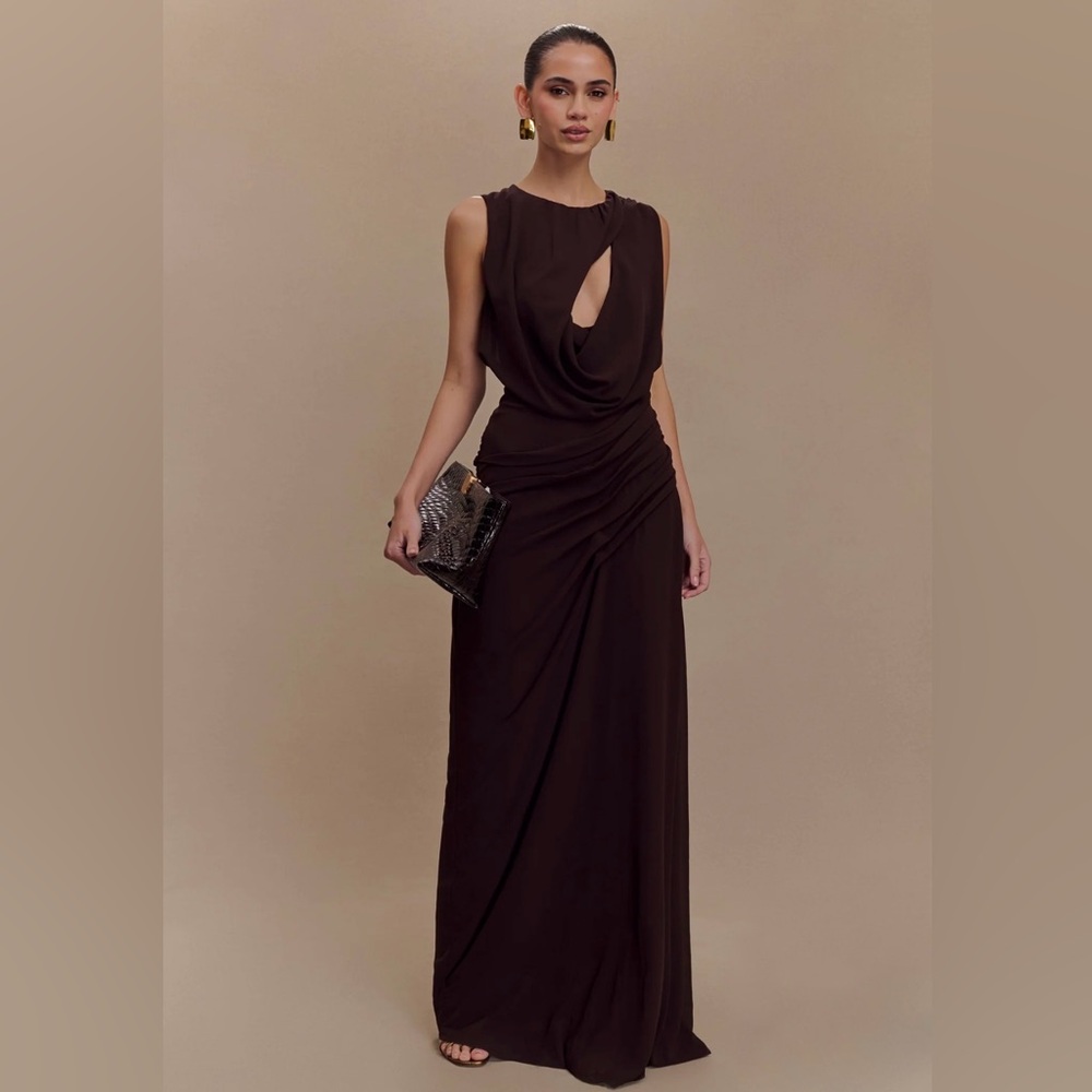 Meshki Oria Chiffon Maxi Dress in Cacao Brown